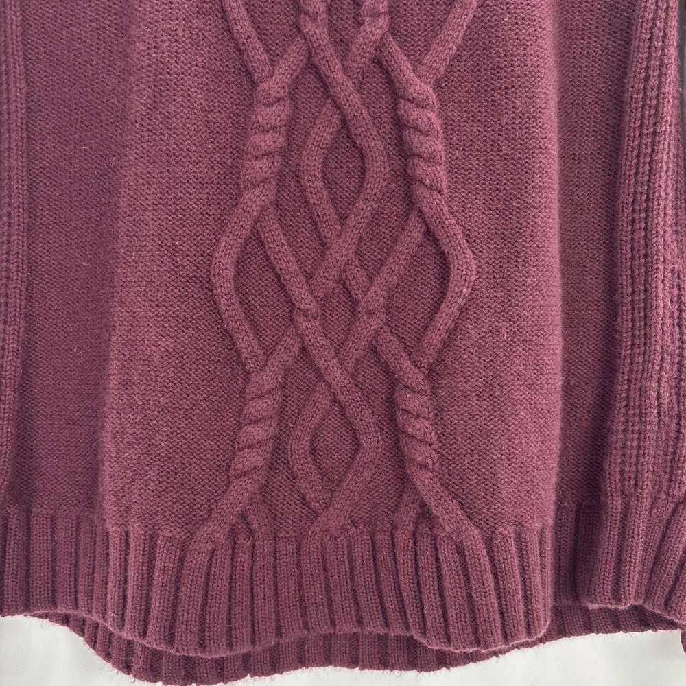 Athleta Merino Wool Cable Knit Hoodie Sweater Medium Burgundy Soft Warm Pullover - Picture 4 of 16